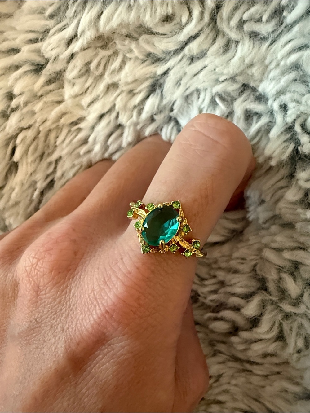 Gold-Plated Ring with Emerald Green Gemstone